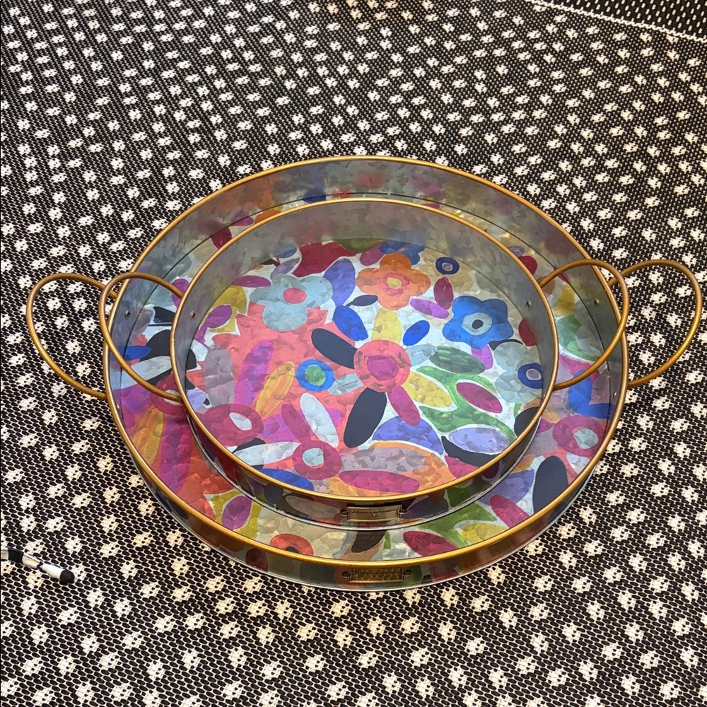 Set of 2 MacKenzie Childs “Avant Garden” Metal Trays